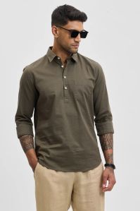 OLIVE SINGLE POCKET Mens SLIM FIT KURTA