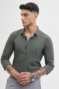 OLIVE STRIPES TECHNICAL STITCHLESS Mens SHIRT