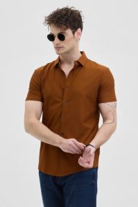 RUST ORANGE STITCHLESS STRETCH Mens SHIRT