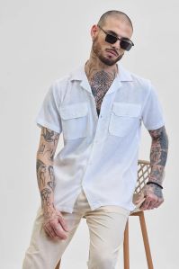 WHITE DOUBLE POCKET FIT Mens SHIRT