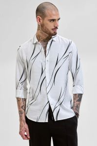 WHITE PRINTED Mens Slim Fit Shirts