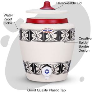 Clay Water Pot Spider Border Design 6.5 Litre