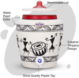 Clay Water Pot Warli Timpany Design 6.5 Litre