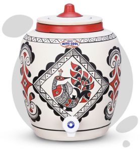 Earthen Clay Water Pot 11 Litre Royal Peacock Design