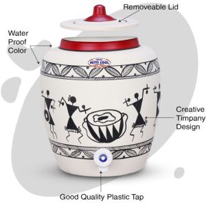 Earthen Clay Water Pot 11 Litre Warli Timpany Design