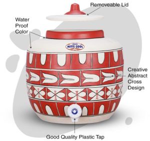 Earthen Clay Water Pot 12 Litre Abstract Cross Design