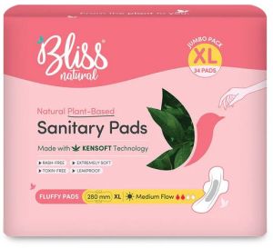 Bliss Natural Organic Sanitary Pads XL Fluffy Pack Of 34 PIece