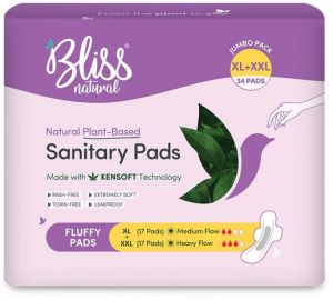 Bliss Natural Organic Sanitary Pads XL-XXL Fluffy Pack of 34 piece