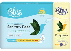 Organic Sanitary Pads XXL 34 piece with Bliss Natural Plant Based Long Panty Liner 20 liner