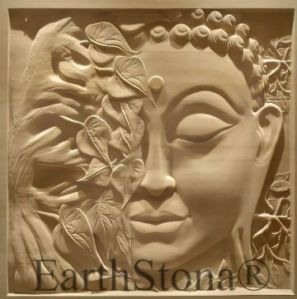 Stone Wall Mural Half Face Buddha & Tree