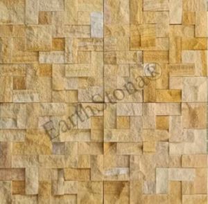 Yellow Teak Rockface Stone Wall Cladding