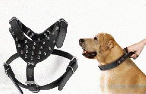 Pet Combo Offer 2 in 1-Leather Spike Harness Leather Collar with Grip