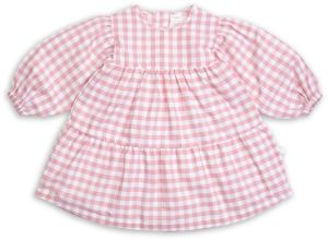 Rose Gingham Style Layered Dress For Girls