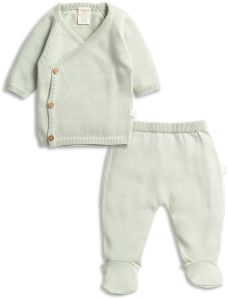 Sage Knitted Baby Kimono Set