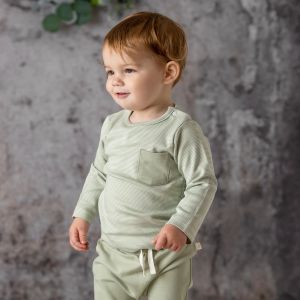 Sage Stripes Style Round Neck Tee Shirt For Baby Boy