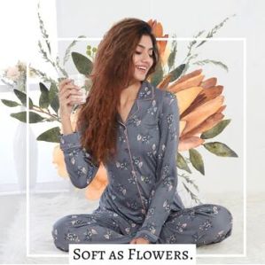 womens Kanvin Grey Floral Night Suit