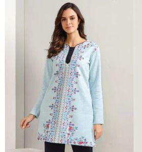 womens Kayal Blue Kurti with Embroidery