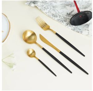 Luxury Stainless Steel Flatware Cutlery Set Black and Gold Finish