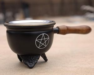 Incense Burner with Wooden Handle (Pentagram)