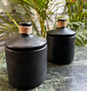 Sugar pot (Set of Two) Longpi Black Pottery