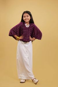 Stylish Wine Kaftan Top & Plazzo Set For Girls