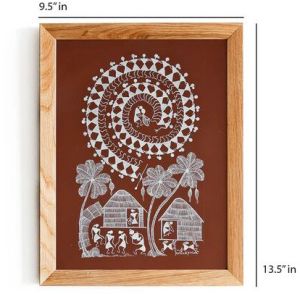 warli painting-culture of tribal tarpa dance (brown)