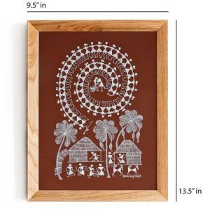 warli painting-folk dance and coconut tree (brown)