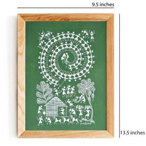 warli painting tarpa dance (green)WLC06