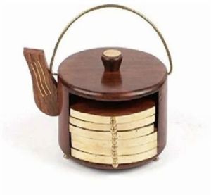 Wooden Kettle Shape Tea Coaster