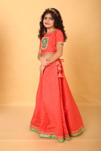 Girls Dot Print Red Lehenga Choli Set