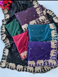 Crepe Silk Embroidered Blouse Saree