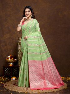 Sajni Pista Cotton Silk Saree