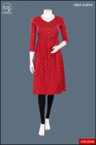 Ksr Handlooms Red Cotton Anarkali Kurti