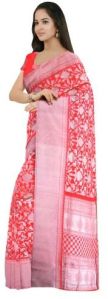 KSR Handlooms Red Muga Allover Printed Saree