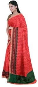 KSR Handlooms Red Semi Linen Printed Saree