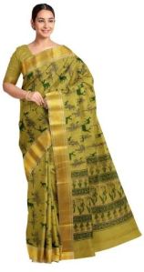 KSR Handlooms Semi Linen Print Saree