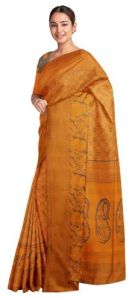 Ksr Handlooms Tangerine Muga Allover Printed Saree