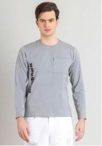 Men Cotton Plain Grey T Shirt