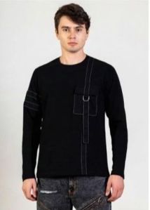 Men Full Sleeves Plain Black T-Shirt