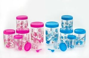 Plastic Flower Printed Jar Set