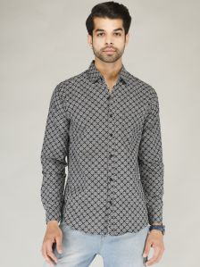 Men Woolen Blue Grey Printed Shirt