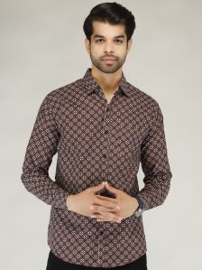 Men Woolen Maroon Printed Shirt