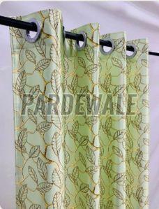 Pastel Green Leaves Print Curtain