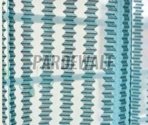 Striped Aqua Blue Net Tissue Sheer Curtain