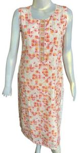 Orange White Rayon Printed Kurti