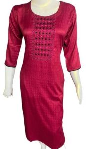 Red Rayon Embroidered Kurti