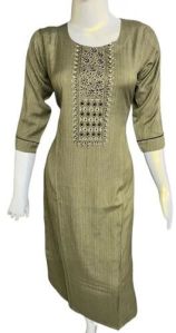 Sage Green Rayon Embroidered Kurti