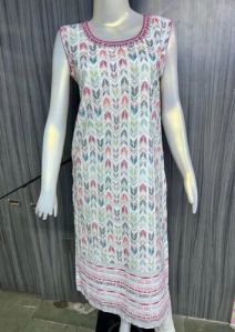 Sleeveless Rayon Chikan Work Daily Wear Kurti