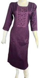 Wine Rayon Embroidered Kurti