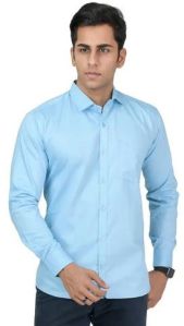 Mens Sky Blue Plain Cotton Shirt